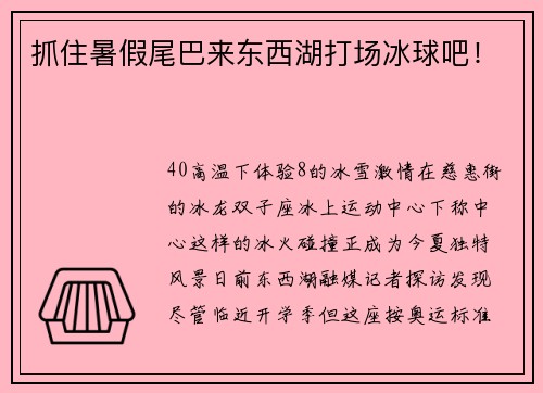 抓住暑假尾巴来东西湖打场冰球吧！